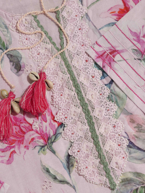 Sangria Women Floral Printed Cotton Kurta with Trousers & Dupatta - Image 3