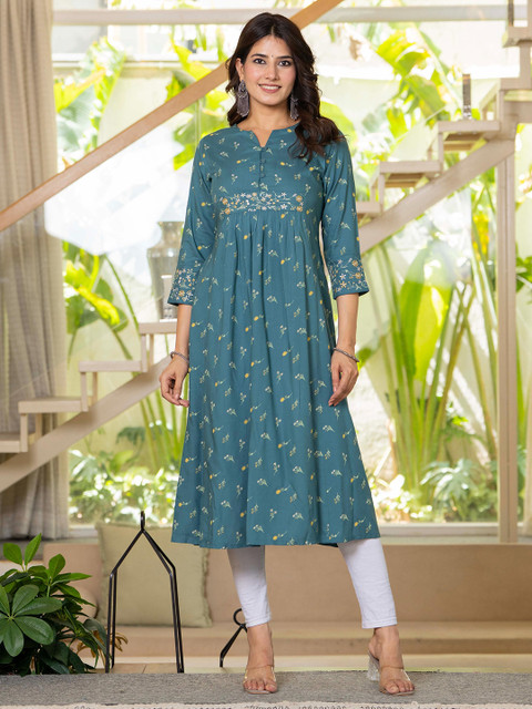 Moda Rapido Floral Printed Notch Neck Anarkali Kurta