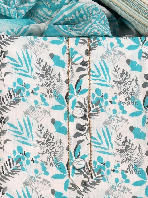 Blue Soft Cotton Floral Printed Unsticthed Dress Material - Image 5
