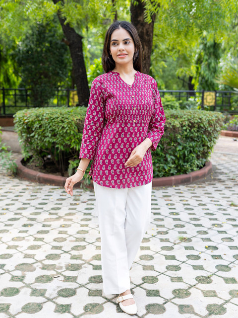 Moda Rapido Women Ethnic Motifs Printed Cotton Top