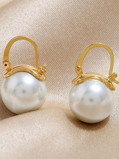 Anouk Gold Plated Pearls Beaded Spherical Shaped Korean Hoop Earrings