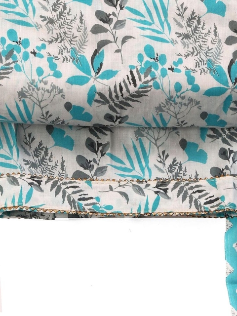 Blue Soft Cotton Floral Printed Unsticthed Dress Material - Image 4