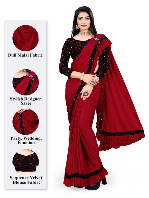 HARIOM FASHION Red Lycra Sarees
