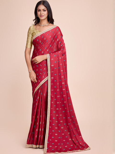 HARIOM FASHION Megenta Floral Saree