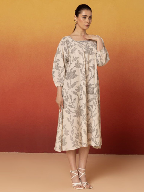 Bannos Swagger Women Ethnic Motifs Puff Sleeve A-Line Midi Dress - Image 3