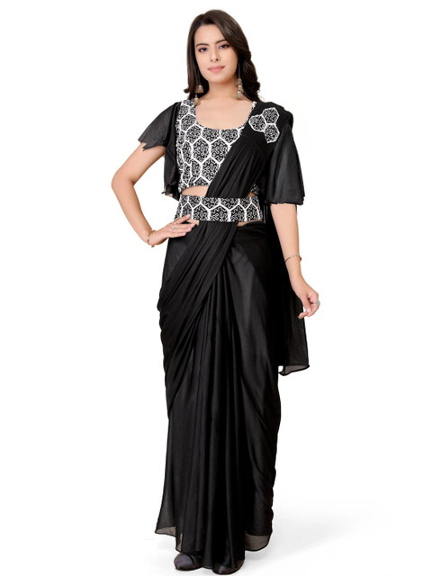 HARIOM FASHION Girls Blue Sarees