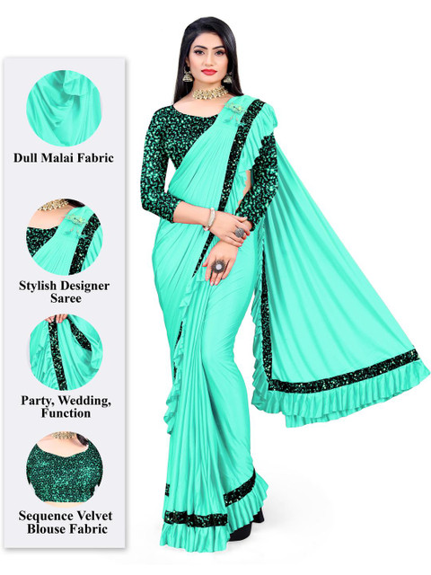 HARIOM FASHION Sea Green Lycra Sarees