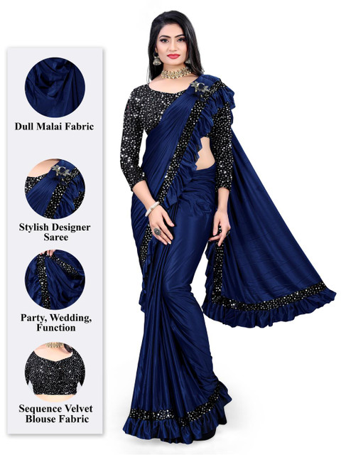 HARIOM FASHION Blue Lycra Sarees
