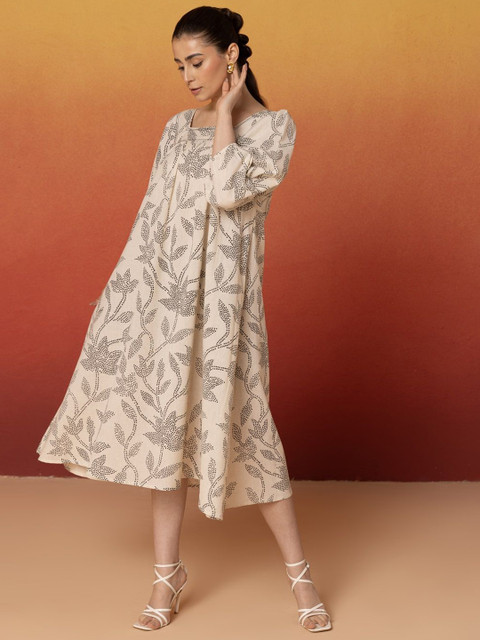 Bannos Swagger Women Ethnic Motifs Puff Sleeve A-Line Midi Dress - Image 4