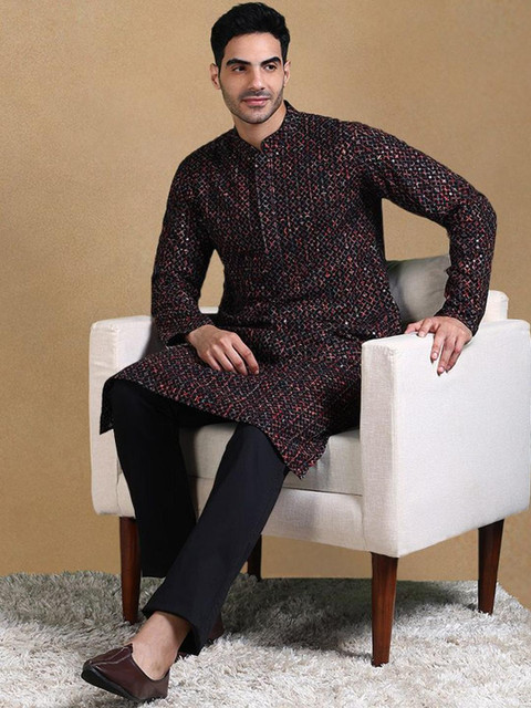 House of Pataudi Men Ethnic Motifs Printed Festive Straight Kurta - Image 6