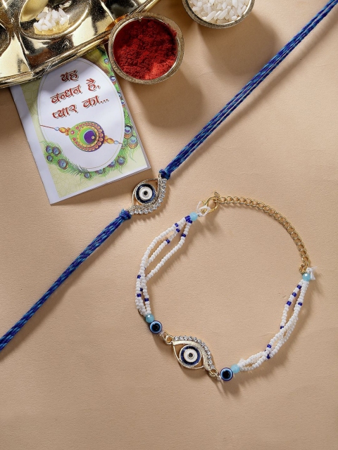 Sangria Evil Eye Beaded Bhaiya Bhabhi Rakhi With Roli Chawal Chandan & Mishri