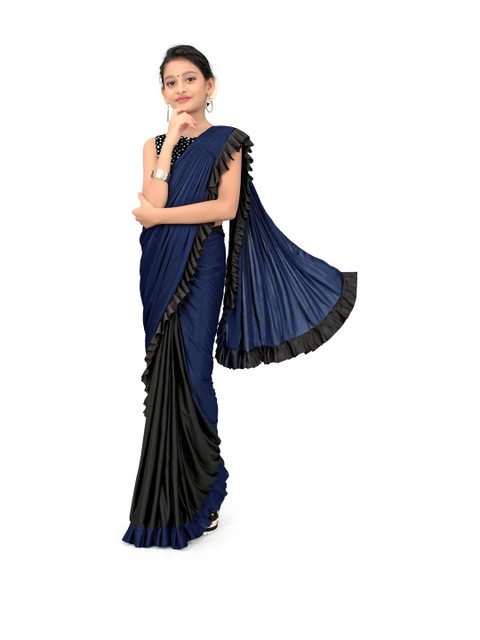 HARIOM FASHION Blue Lycra Sarees