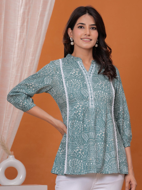 Moda Rapido Women Geometric Printed Thread Work Top