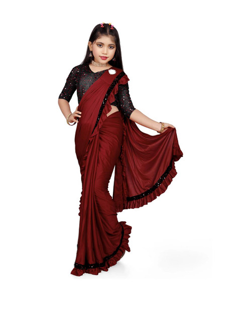 HARIOM FASHION Maroon Lycra Sarees