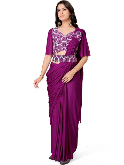 HARIOM FASHION Purple Lycra Sarees