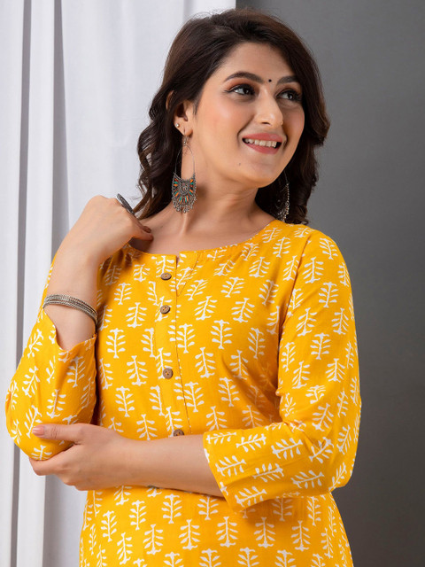 VICITRA Floral Printed Round Neck Straight Kurta