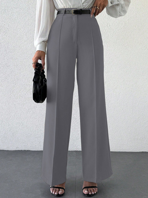 CORSICA Women Solid Relaxed Wide Leg High-Rise Formal Korean Pants