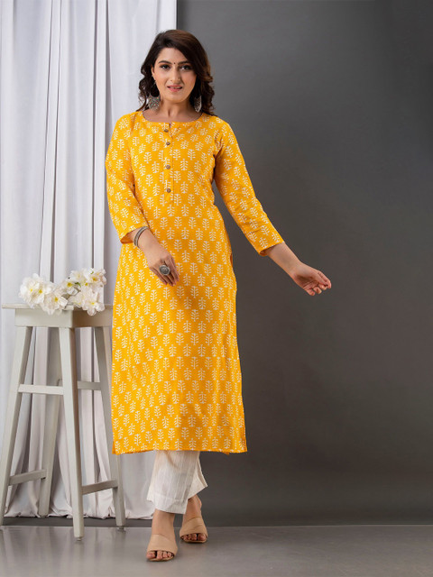 VICITRA Floral Printed Round Neck Straight Kurta - Image 2