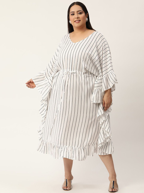 theRebelinme Women Plus Size Striped Kaftan Midi Dress