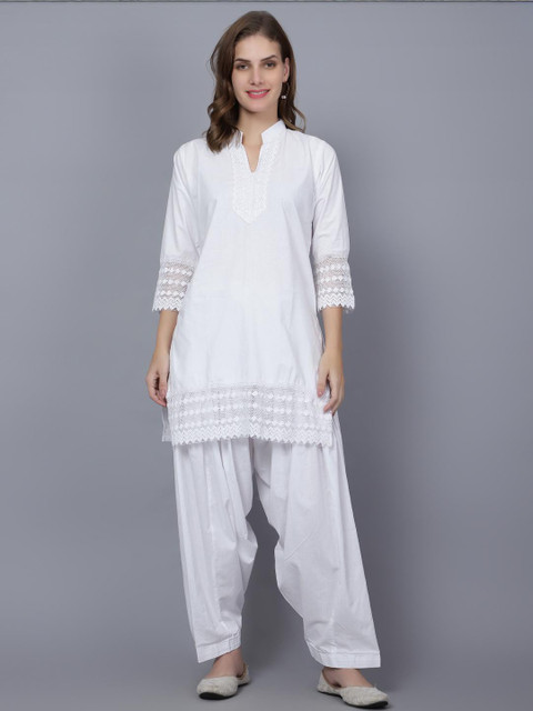 Mytrendzs Women White Pure Cotton Kurtis