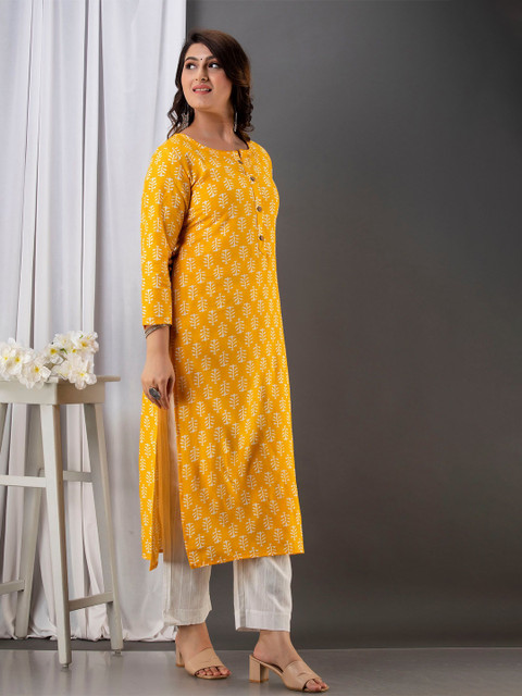 VICITRA Floral Printed Round Neck Straight Kurta - Image 4