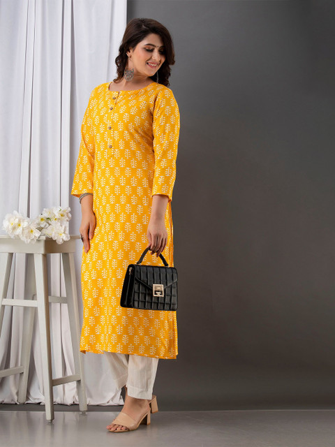 VICITRA Floral Printed Round Neck Straight Kurta - Image 7