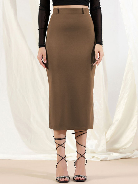 Selvia High Rise Midi Skirt With Side Silt