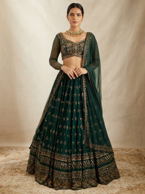 Aika Embroidered Ready to Wear Chinon Lehenga & Unstitched Blouse