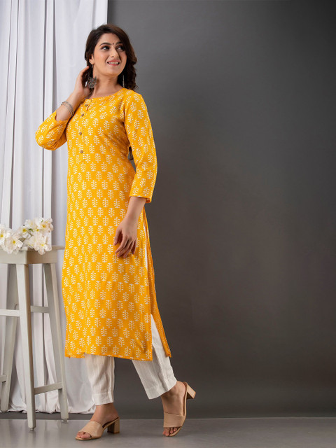 VICITRA Floral Printed Round Neck Straight Kurta - Image 5