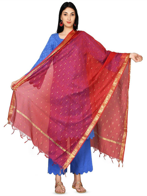 Karthav Fashion Floral Woven Design Chanderi Dupatta With Zari