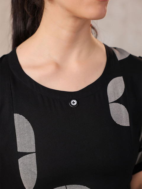 NIGHTSPREE Women Geometric Printed Puff Sleeves Maternity Fit & Flare Midi Dress - Image 7