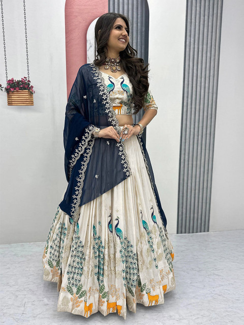 BAESD Floral Embroidered Sequinned Semi-Stitched Lehenga & Unstitched Blouse With Dupatta