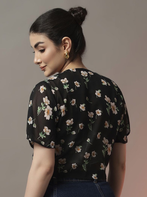 Trend Arrest Floral Printed Cropped Front Tie-Up Shrug - Image 5