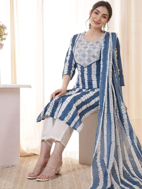 Anouk Women Ethnic Motifs Printed Regular Pure Cotton Kurta with Trousers & Dupatta