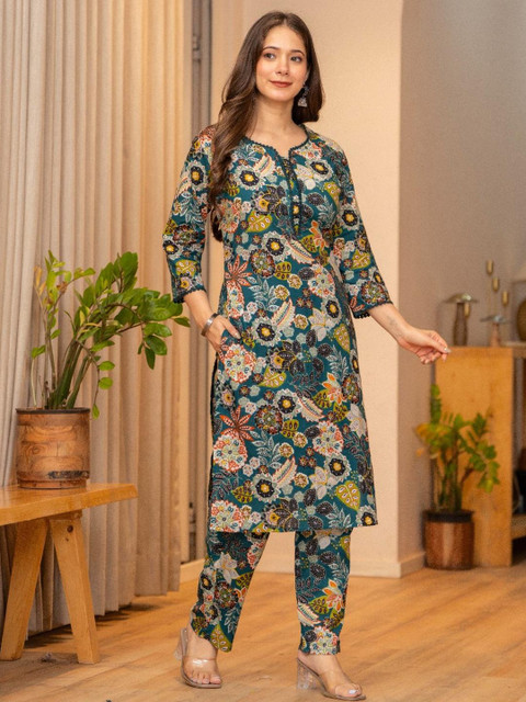 KJFAB Women Green Pure Cotton Kurta Sets - Image 3
