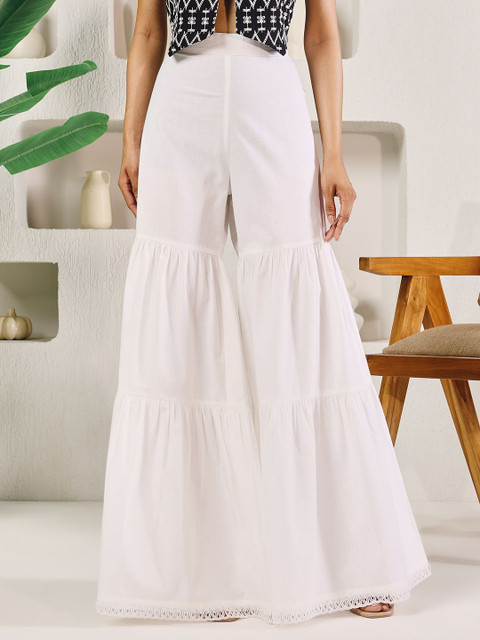 FIORRA Women Flared Cotton Tiered Sharara Palazzos