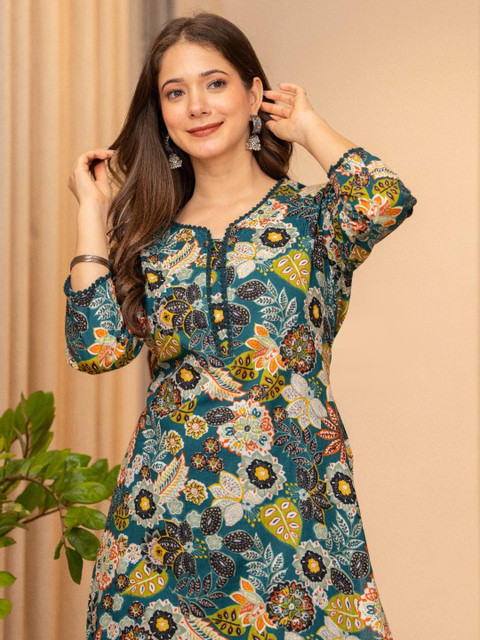 KJFAB Women Green Pure Cotton Kurta Sets - Image 5
