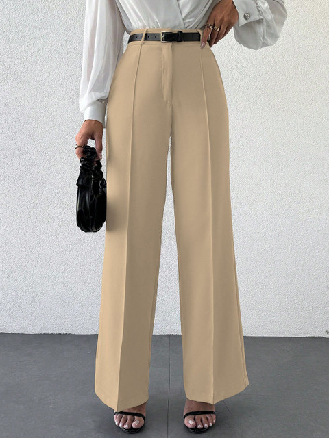 CORSICA Women Loose Fit Relaxed High-Rise Wrinkle Free Parallel Trousers