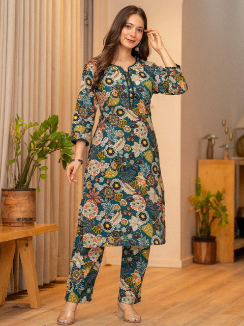 KJFAB Women Green Pure Cotton Kurta Sets - Image 2