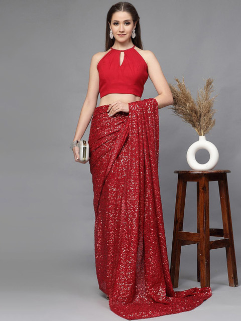 Utsav Fashion Embellished Neckline Halter Neck Back Cut Out Saree Blouse - Image 3