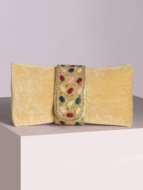 Peora Embellished Velvet Clutch With Shoulder Strap