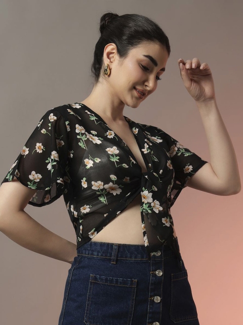 Trend Arrest Floral Printed Cropped Front Tie-Up Shrug - Image 3
