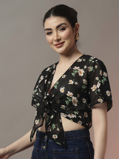 Trend Arrest Floral Printed Cropped Front Tie-Up Shrug - Image 4