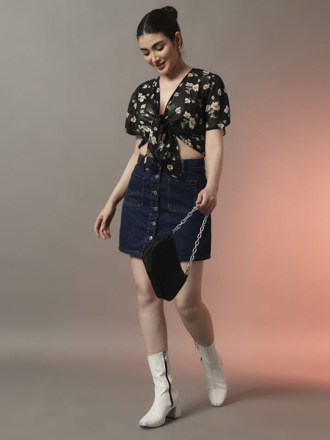Trend Arrest Floral Printed Cropped Front Tie-Up Shrug - Image 7