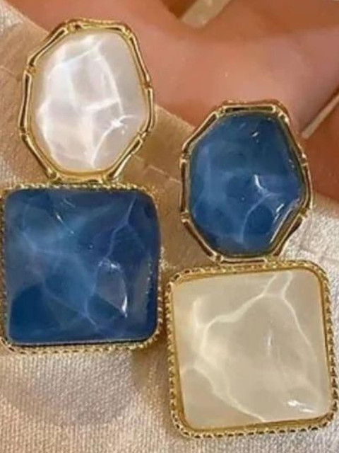 Anouk Gold Plated Artificial Stones Studded Square Drop Earrings