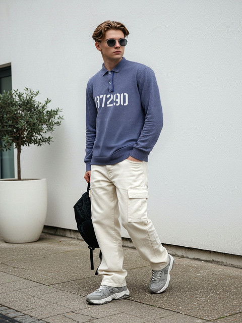 glitchez Numeric Typography Printed Knitted T-shirt