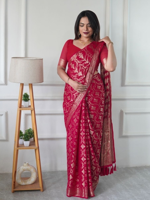 FLOURIOUS Woven Design Pure Georgette Ready to Wear Banarasi Saree
