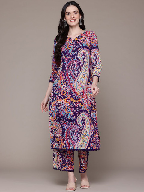 PHYSIL Women Paisley Printed Cotton Kurta with Trousers