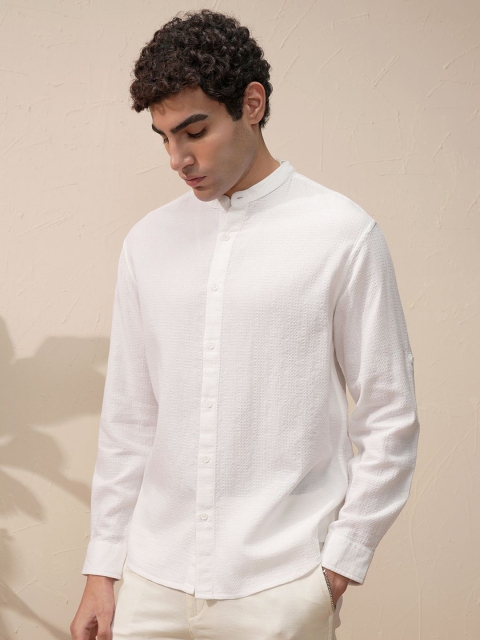 HIGHLANDER Mandarin Collar Relaxed Fit Cotton Shirt - Image 2