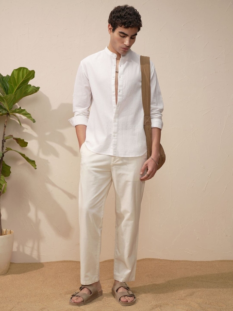 HIGHLANDER Mandarin Collar Relaxed Fit Cotton Shirt - Image 6